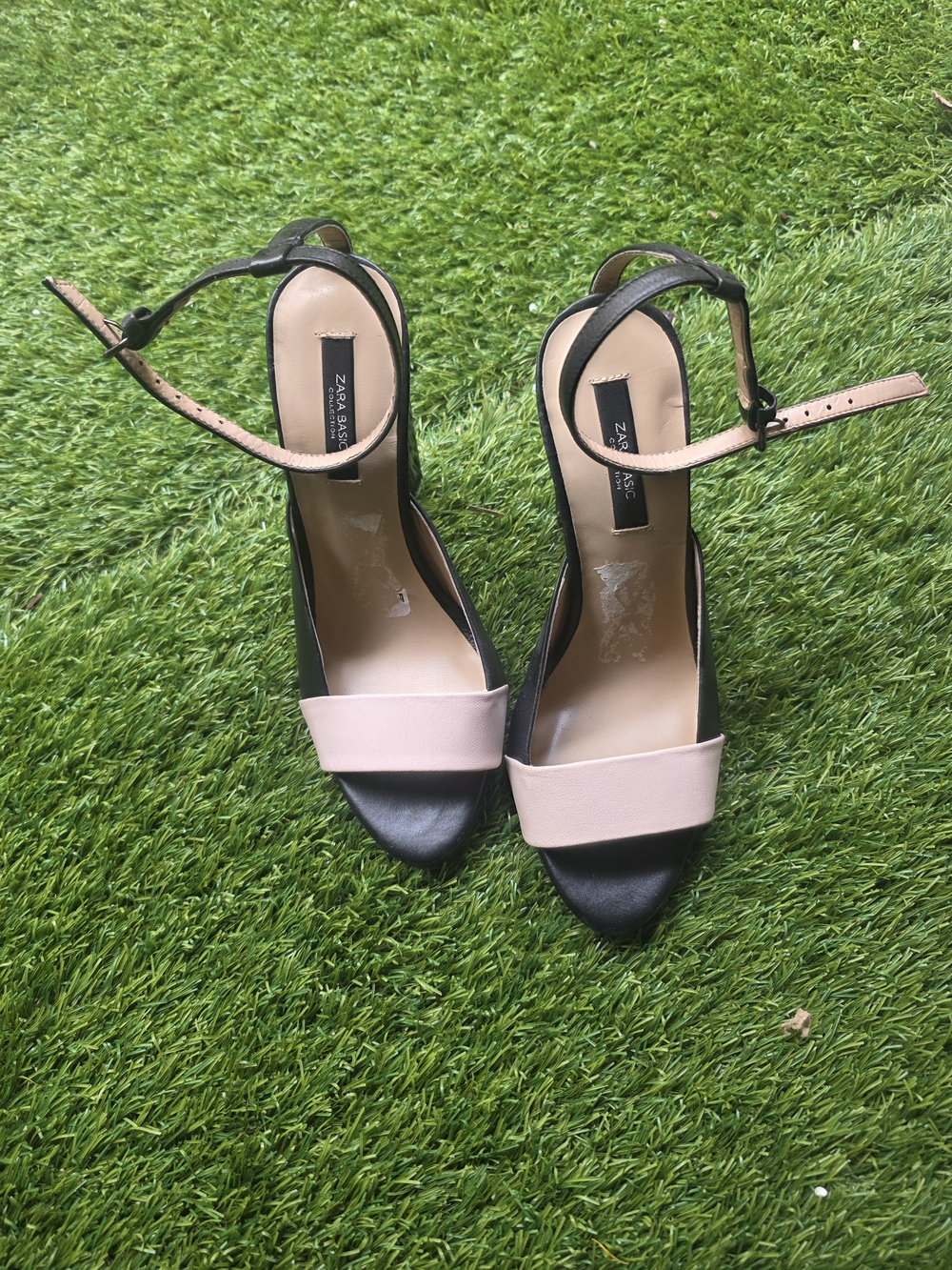 Zara Black and Light Pink Open-Toe Ankle Strap Heels